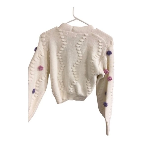 Jessica Simpson cream embroidery applique cable knit cardigan sweater size Small - Picture 11 of 11